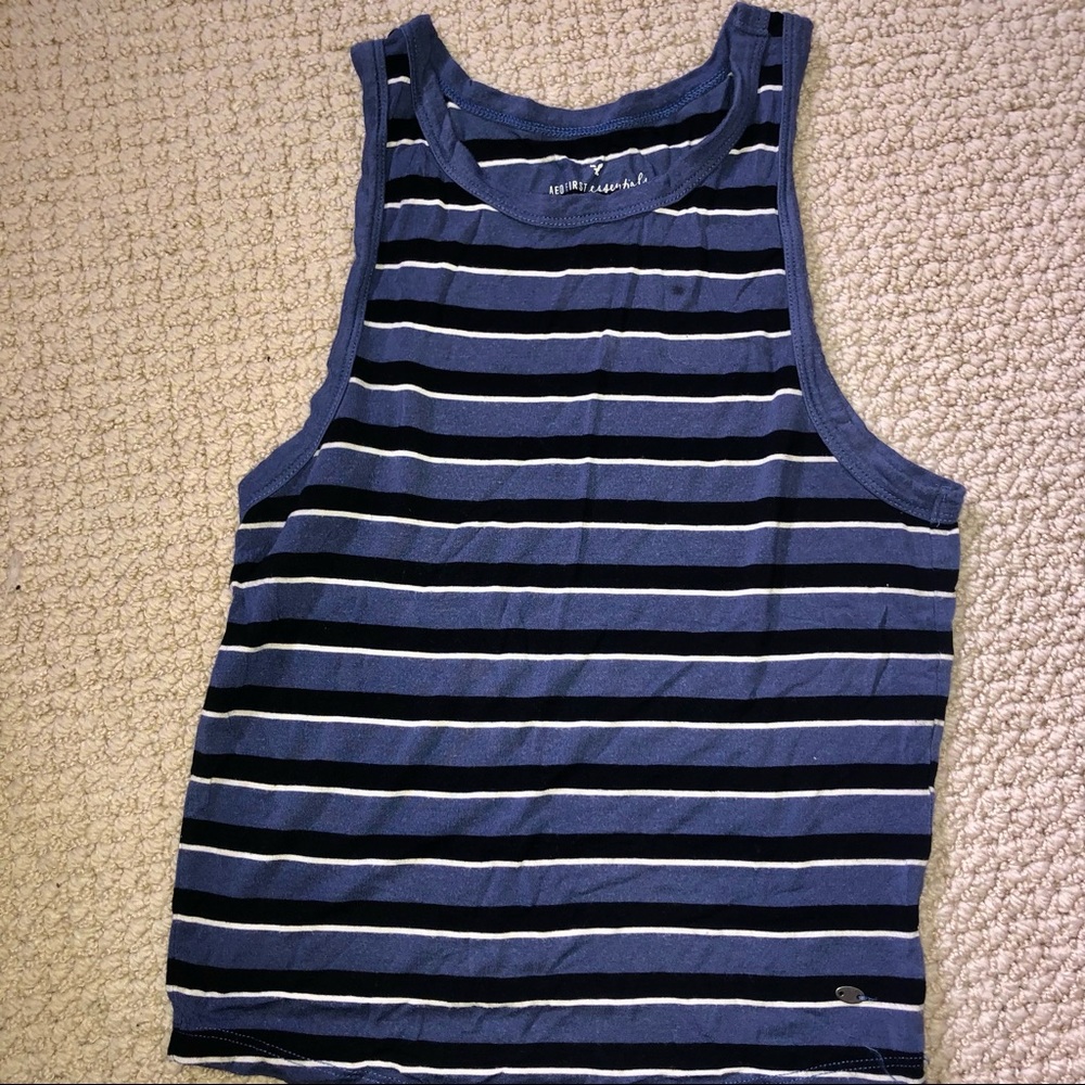 Blue AE Striped High-Neck Tank